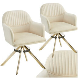 Tectake Set Of 2 Lounge Armchair Living Room Accent Chair 360 Swivel Slim Steel Legs Velvet Fabric   - Cream/gold