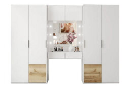 Arte Spacious White & Natural Oak 6-Door Wardrobe With Built-In Dressing Table - Organised, Modern Living 300Cm