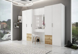 Arte Spacious White & Natural Oak 6-Door Wardrobe With Built-In Dressing Table - Organised, Modern Living 300Cm - thumbnail 3