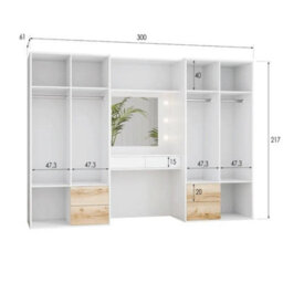 Arte Spacious White & Natural Oak 6-Door Wardrobe With Built-In Dressing Table - Organised, Modern Living 300Cm - thumbnail 2