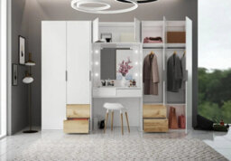 Arte Spacious White & Natural Oak 6-Door Wardrobe With Built-In Dressing Table - Organised, Modern Living 300Cm - thumbnail 6