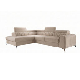 Beige Corner Sofa Bed With Storage And Sleeping Function Laurence Wood And Metal Frame Adjustable Headrests Modern Home Left Side - thumbnail 2