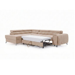 Beige Corner Sofa Bed With Storage And Sleeping Function Laurence Wood And Metal Frame Adjustable Headrests Modern Home Left Side - thumbnail 3