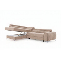 Beige Corner Sofa Bed With Storage And Sleeping Function Laurence Wood And Metal Frame Adjustable Headrests Modern Home Left Side - thumbnail 4