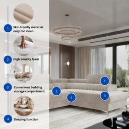 Beige Corner Sofa Bed With Storage And Sleeping Function Laurence Wood And Metal Frame Adjustable Headrests Modern Home Left Side - thumbnail 5