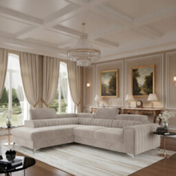 Beige Corner Sofa Bed With Storage And Sleeping Function Laurence Wood And Metal Frame Adjustable Headrests Modern Home Left Side