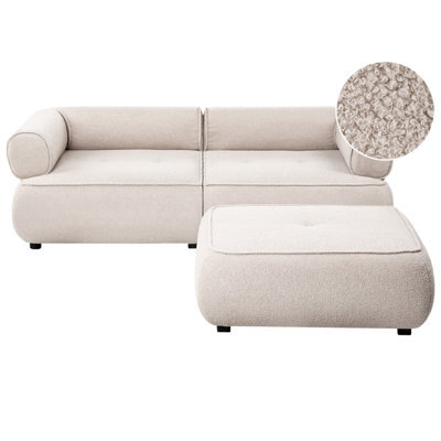 Beliani Sofa 3 Seater Salla Boucle Beige With Ottoman - image 1