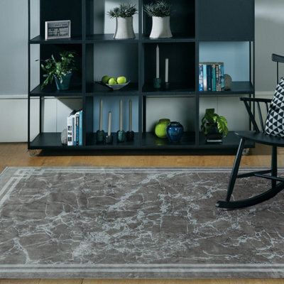 Silver Luxurious Modern Abstract Bordered Rug For Bedroom & Living Room-120Cm X 180Cm - image 1
