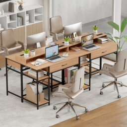 Costway Computer Desk With Power Outlets Home Office Desk With Top Shelf-Natural - thumbnail 9