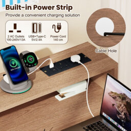 Costway Computer Desk With Power Outlets Home Office Desk With Top Shelf-Natural - thumbnail 3