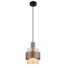 Luminosa Lighting Luminosa Milley Slim Pendant Ceiling Light Matt Black Amber Glass Shade 1X E27