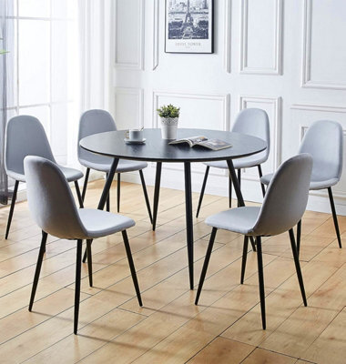 Hallowood Furniture Cullompton Large Round Black Dining Table (1.2M) With 6 Chairs (Cha502-Sgy) - image 1