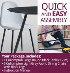 Hallowood Furniture Cullompton Large Round Black Dining Table (1.2M) With 6 Chairs (Cha502-Sgy) - thumbnail 7