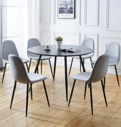 Hallowood Furniture Cullompton Large Round Black Dining Table (1.2M) With 6 Chairs (Cha502-Sgy) - thumbnail 1