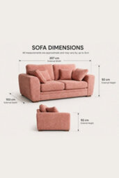 Loft Home Amara Blush Pink 3 Seater Fabric Sofa - thumbnail 4