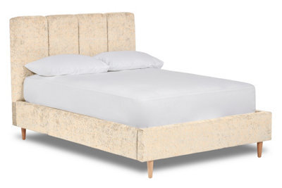 Divan Base Direct Zen Fabric Bed With Fluted Headboard Panels Bed Base Only 4Ft Small Double- Pavia Ivory