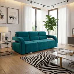 Aliss Sofa Bed With Pouffe Foam Filling Wave Springs Plastic Legs Wood Frame Loose Cushions 235X110X95 Turquoise - thumbnail 2