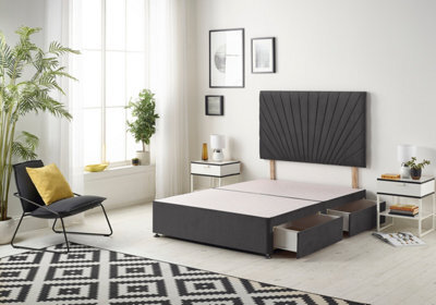 "Somnior Beds Platinum Divan Bed Base With 2 Drawers & 30"" Headboard - Plush Velvet, Black, 4Ft Small Double" - image 1