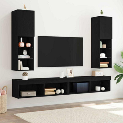 Berkfield Led Tv Cabinet 2 Pcs Black Oak 30,5X30X102 Cm Engineered Wood - image 1