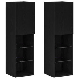 Berkfield Led Tv Cabinet 2 Pcs Black Oak 30,5X30X102 Cm Engineered Wood - thumbnail 5