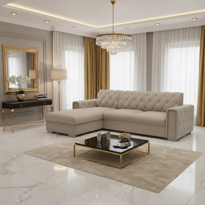 Roma Corner Sofa Bed With Storage Polyurethane Foam Wave Springs Metal Legs Wooden Frame 267X85X185Cm Beige Left - image 1