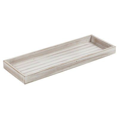 Urbn-Living Urbnliving 40Cm Width Wooden Distressed Shabby Chic Grey Candle Light Tray Design Table Decoration - image 1
