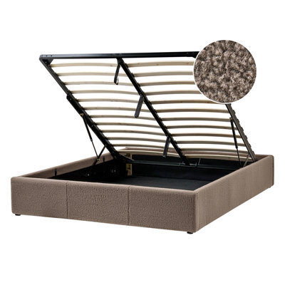 Beliani Ottoman Bed Without Headboard Boucle Dinan 140 X 200 Cm (Eu Double) Taupe - image 1