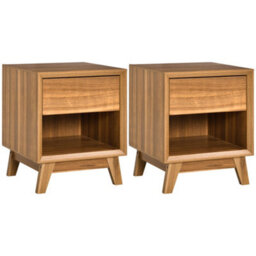 Wyld Haus Fatoco Set Of 2 Walnut Brown Wooden Bedside Tables With Drawer And Shelf - thumbnail 2