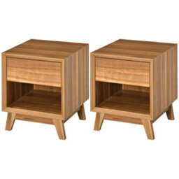 Wyld Haus Fatoco Set Of 2 Walnut Brown Wooden Bedside Tables With Drawer And Shelf - thumbnail 3