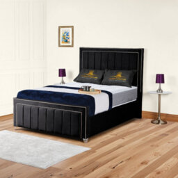 UKBEDFURNITURE Fiona Black Plush Valvet Upholstered Bed Frame Only - Slatted Base - 48 Inch Headboard - thumbnail 1