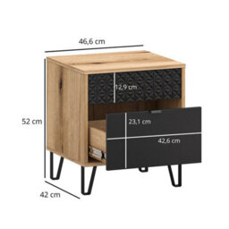 Heze Furniture Bellano Bedside Cabinet - Evok Oak / Black - thumbnail 4