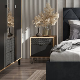 Heze Furniture Bellano Bedside Cabinet - Evok Oak / Black - thumbnail 2
