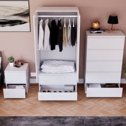 Lassic Vida Designs Glinton 3 Piece White Fsc Bedroom Set - (5 Drawer Chest, 2 Door Wardrobe, 2 Drawer Bedside Chest) - thumbnail 3