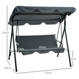 Outsunny Outdoor Metal Hammock Swing Chair 3-Seater Patio Bench Garden Grey - thumbnail 3