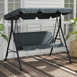 Outsunny Outdoor Metal Hammock Swing Chair 3-Seater Patio Bench Garden Grey - thumbnail 1