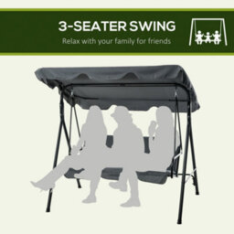 Outsunny Outdoor Metal Hammock Swing Chair 3-Seater Patio Bench Garden Grey - thumbnail 6