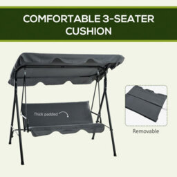 Outsunny Outdoor Metal Hammock Swing Chair 3-Seater Patio Bench Garden Grey - thumbnail 7