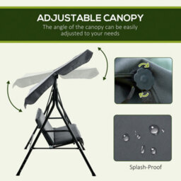 Outsunny Outdoor Metal Hammock Swing Chair 3-Seater Patio Bench Garden Grey - thumbnail 4