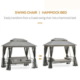 Outsunny 3 Person Canopy Gazebo Swing Outdoor Patio Lounge W/ Mesh Walls, Grey - thumbnail 4