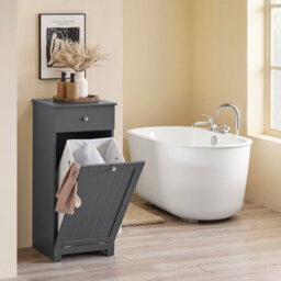 Sobuy Low Bathroom Cabinet With 1 Drawer 40X38X91Cm Modern Bzr21-Ii-Dg - thumbnail 5