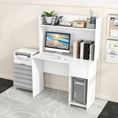 Costway Modern Computer Desk Home Office Writing Study Desk W/ Display Shelf-White - image 1