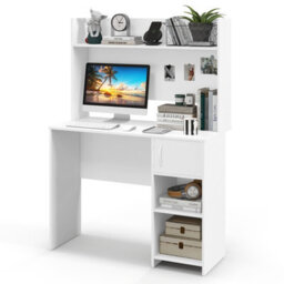 Costway Modern Computer Desk Home Office Writing Study Desk W/ Display Shelf-White - thumbnail 3