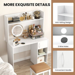 Costway Modern Computer Desk Home Office Writing Study Desk W/ Display Shelf-White - thumbnail 4