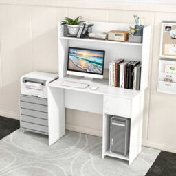 Costway Modern Computer Desk Home Office Writing Study Desk W/ Display Shelf-White