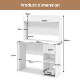 Costway Modern Computer Desk Home Office Writing Study Desk W/ Display Shelf-White - thumbnail 2