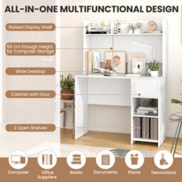 Costway Modern Computer Desk Home Office Writing Study Desk W/ Display Shelf-White - thumbnail 7