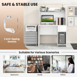 Costway Modern Computer Desk Home Office Writing Study Desk W/ Display Shelf-White - thumbnail 8