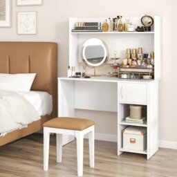Costway Modern Computer Desk Home Office Writing Study Desk W/ Display Shelf-White - thumbnail 5