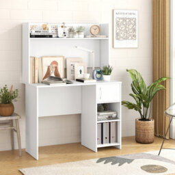 Costway Modern Computer Desk Home Office Writing Study Desk W/ Display Shelf-White - thumbnail 6