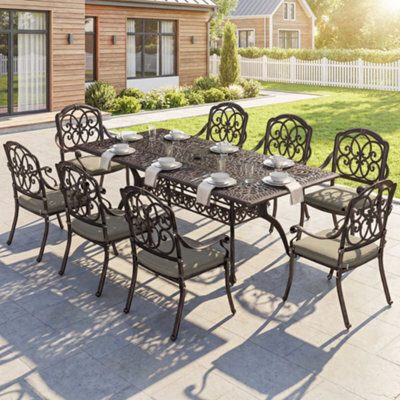 Outsunny 9 Piece Cast Aluminium Garden Dining Set With Cushions, Bronze Tone - image 1